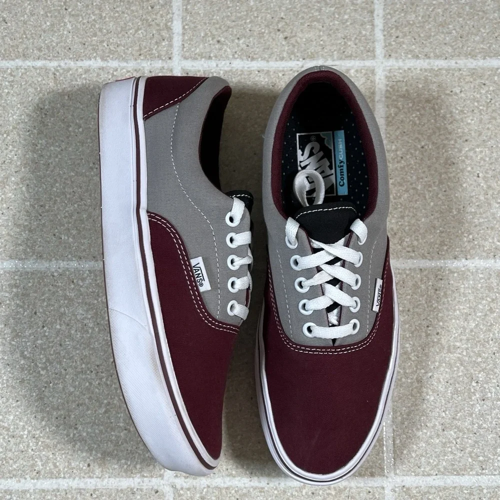 VANS Comfycush Era Unisex Canvas Gray and Burgundy Men's Size 7.5